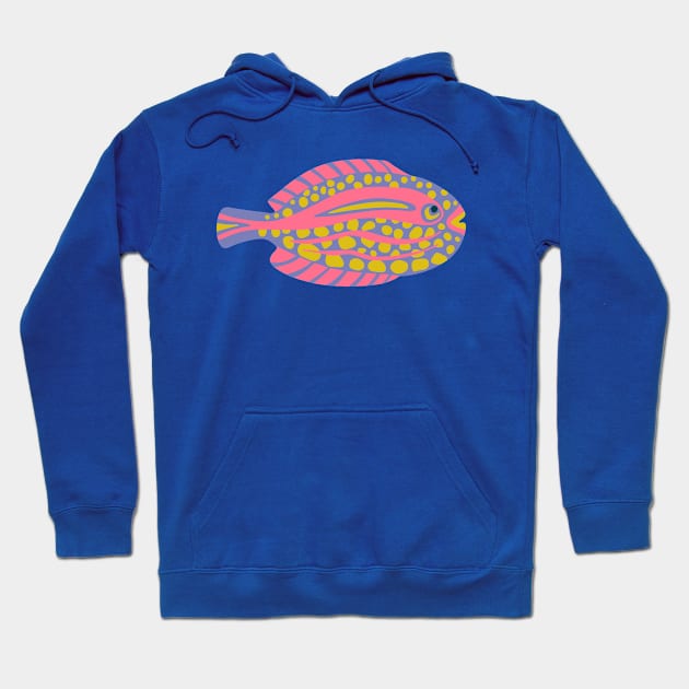 TROPICAL ZONE SINGLE SPOTTED FISH Coral Reef Undersea Ocean Sea Creatures in Bright Pink Purple Yellow on Green - UnBlink Studio by Jackie Tahara Hoodie by UnBlink Studio by Jackie Tahara